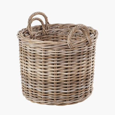 S/2 Grey Rattan Round Log Baskets