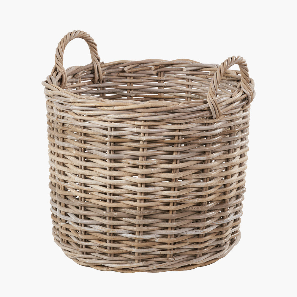 S/2 Grey Rattan Round Log Baskets