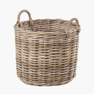 S/2 Grey Rattan Round Log Baskets