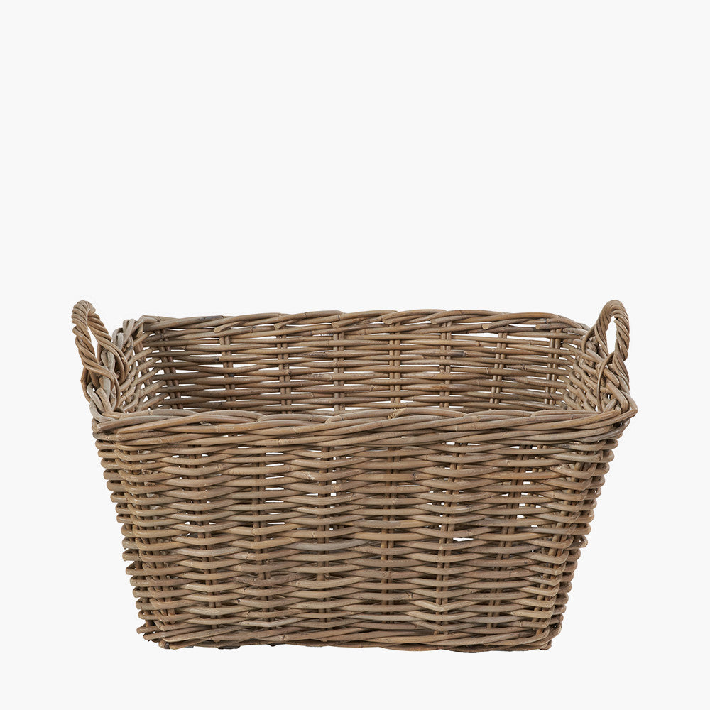 Grey Kubu Rattan Rectangular Storage Basket Large