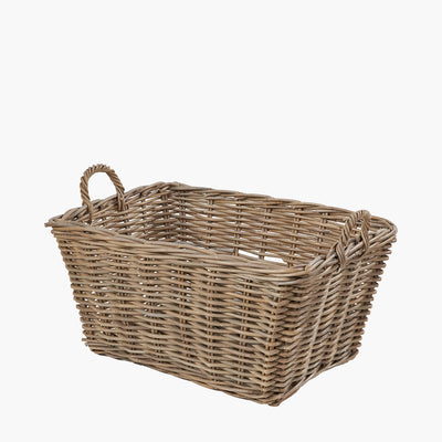Grey Kubu Rattan Rectangular Storage Basket Large
