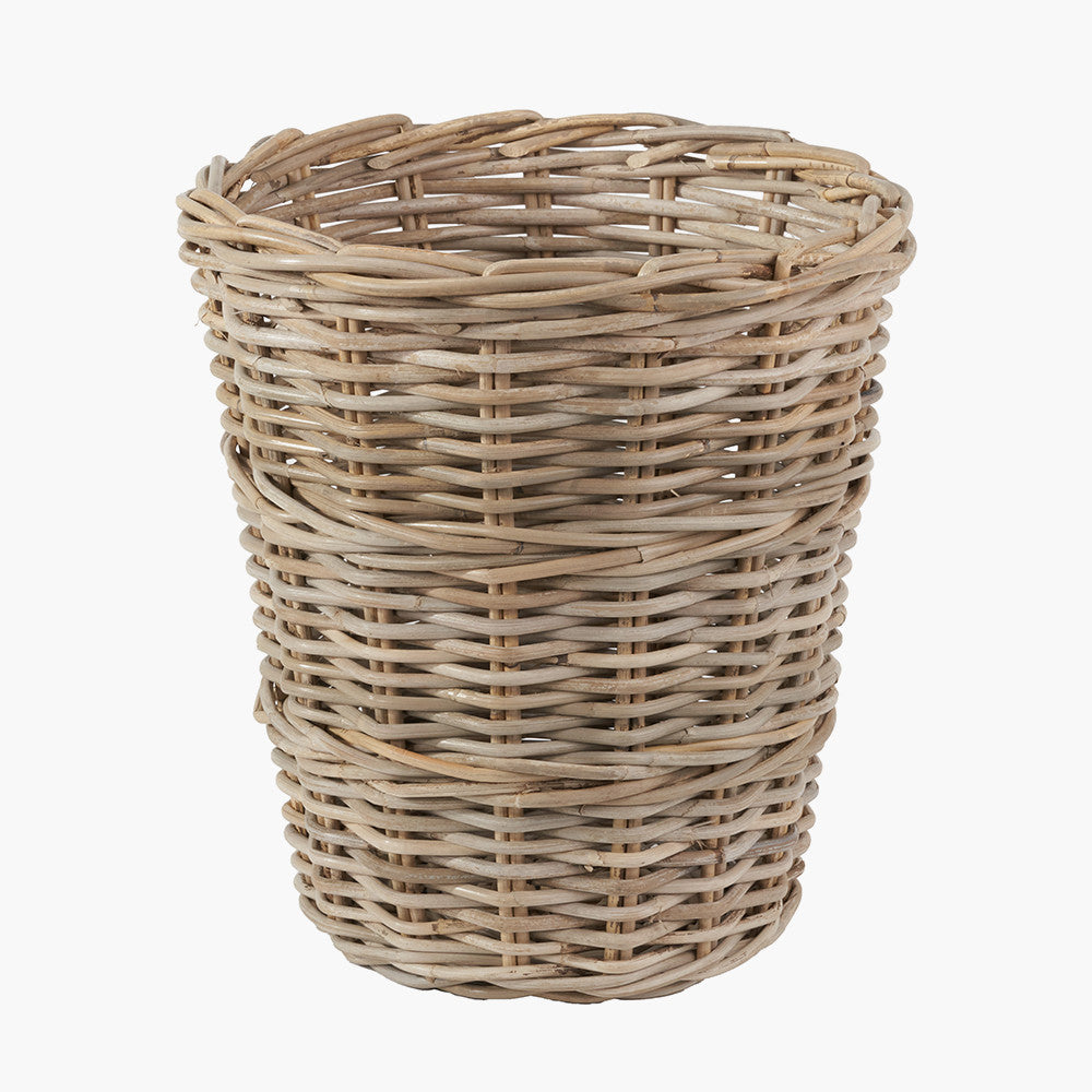 Grey Kubu Rattan Round Waste Paper Bin