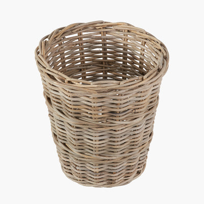 Grey Kubu Rattan Round Waste Paper Bin