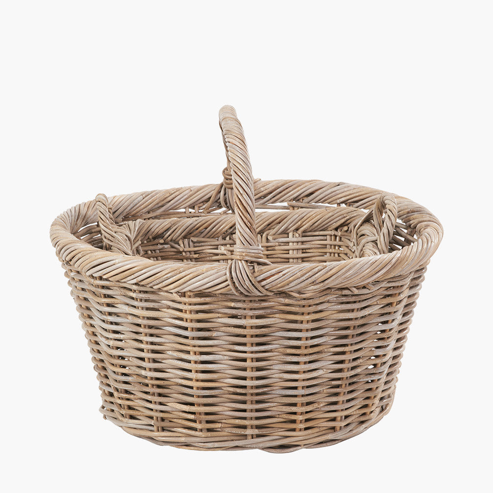 S/3 Grey Kubu Rattan Oval Shopping Basket with 2 Rectangular Storage Baskets