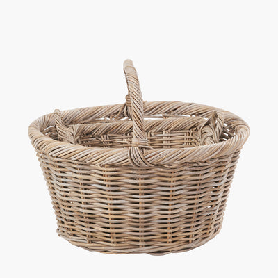 S/3 Grey Kubu Rattan Oval Shopping Basket with 2 Rectangular Storage Baskets