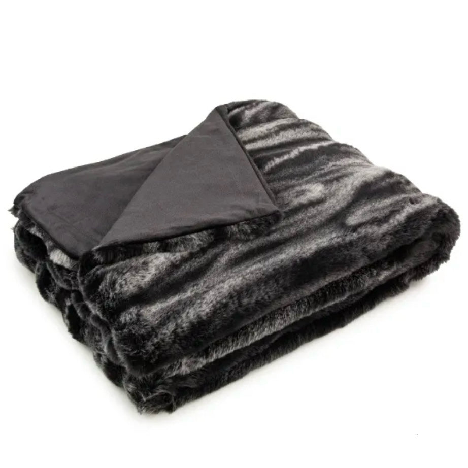 Charcoal Stripe Faux Fur Throw