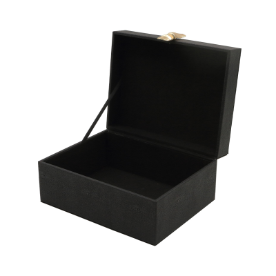 Set of 2 Matte Black Faux Litchi Jewellery Boxes with Matte Gold Face Handle