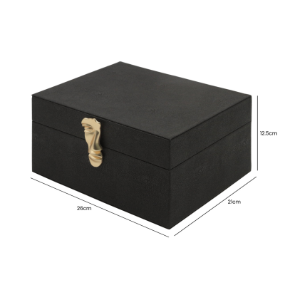 Set of 2 Matte Black Faux Litchi Jewellery Boxes with Matte Gold Face Handle