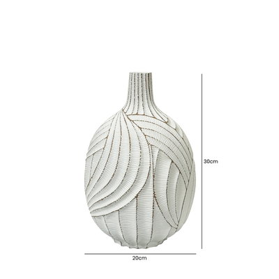 30cm White with Brown Lining Polyresin Vase