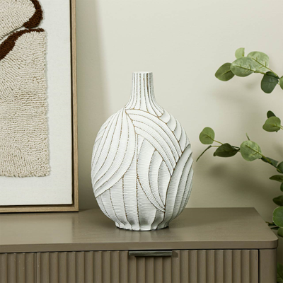 30cm White with Brown Lining Polyresin Vase