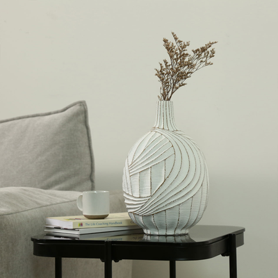 30cm White with Brown Lining Polyresin Vase