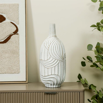46cm White with Brown Lining Polyresin Vase