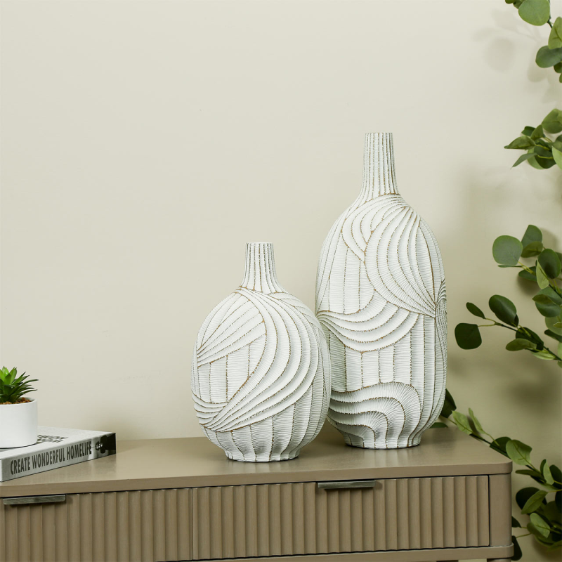 46cm White with Brown Lining Polyresin Vase