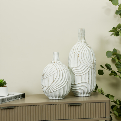 46cm White with Brown Lining Polyresin Vase