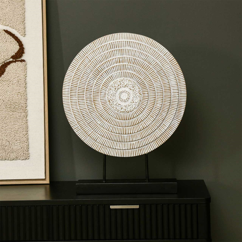 45cm White with Brown Radial Lines Polyresin Decor