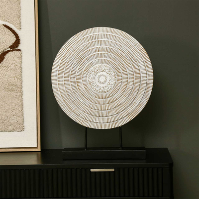 45cm White with Brown Radial Lines Polyresin Decor