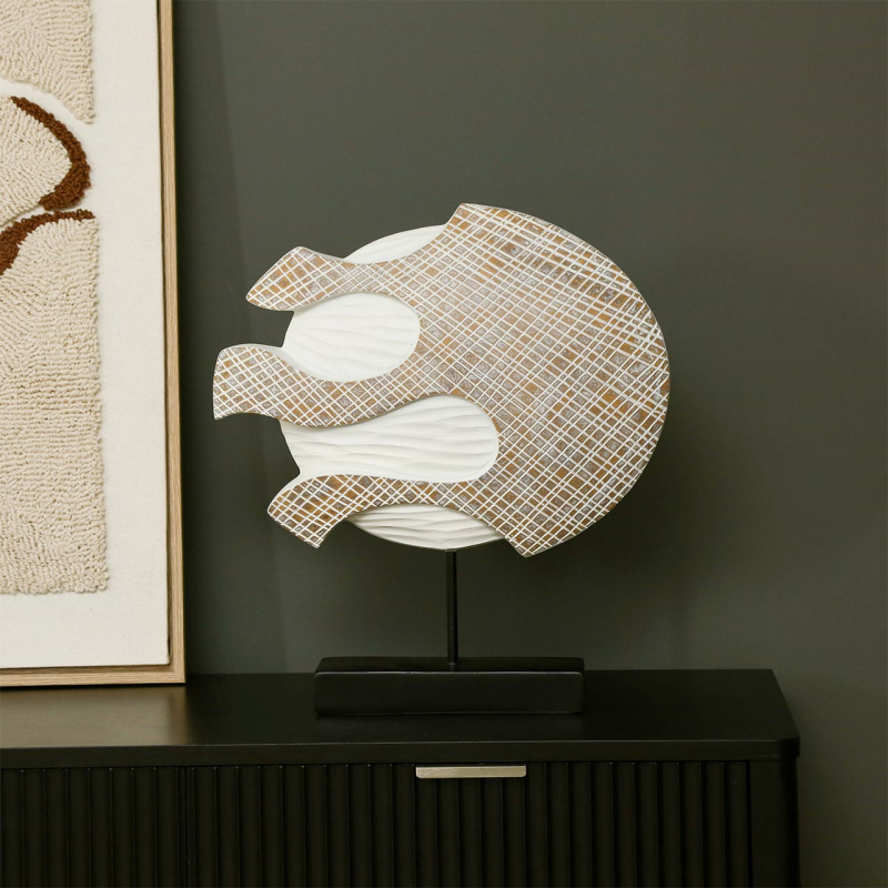 40cm White and Brown Textured Polyresin Sculpture
