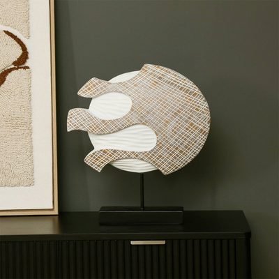 40cm White and Brown Textured Polyresin Sculpture