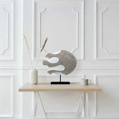 40cm White and Brown Textured Polyresin Sculpture