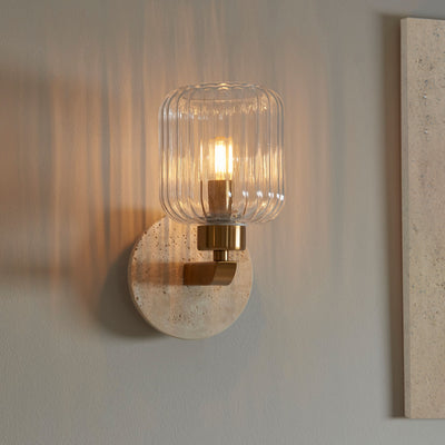 Travi Ribbed Wall Light Travertine