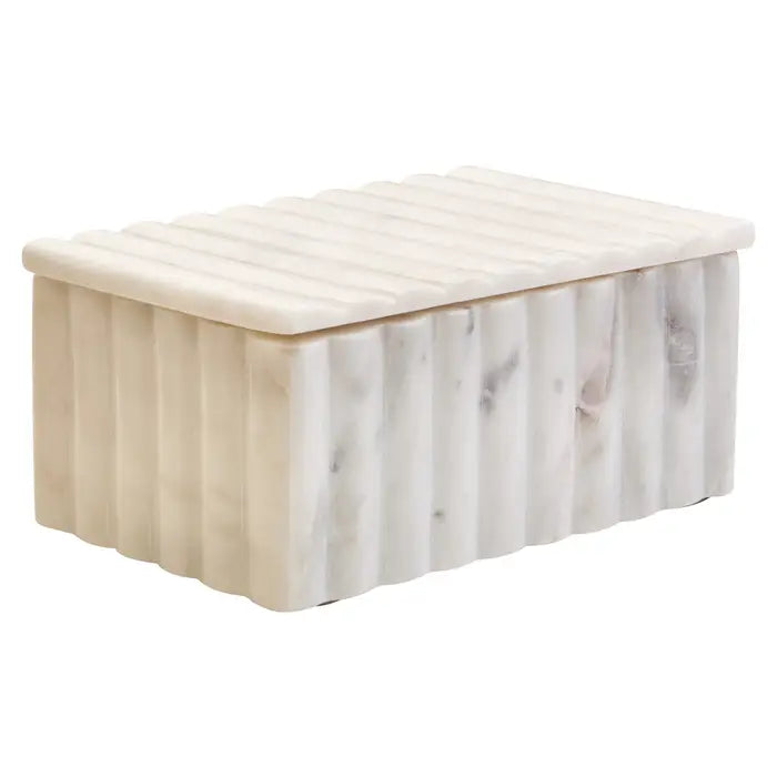 Savio Rectangular White Fluted Marble Box