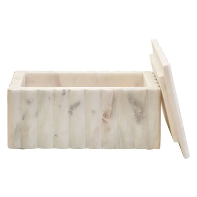Savio Rectangular White Fluted Marble Box