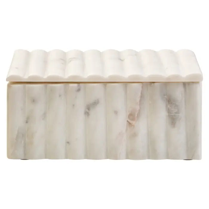 Savio Rectangular White Fluted Marble Box
