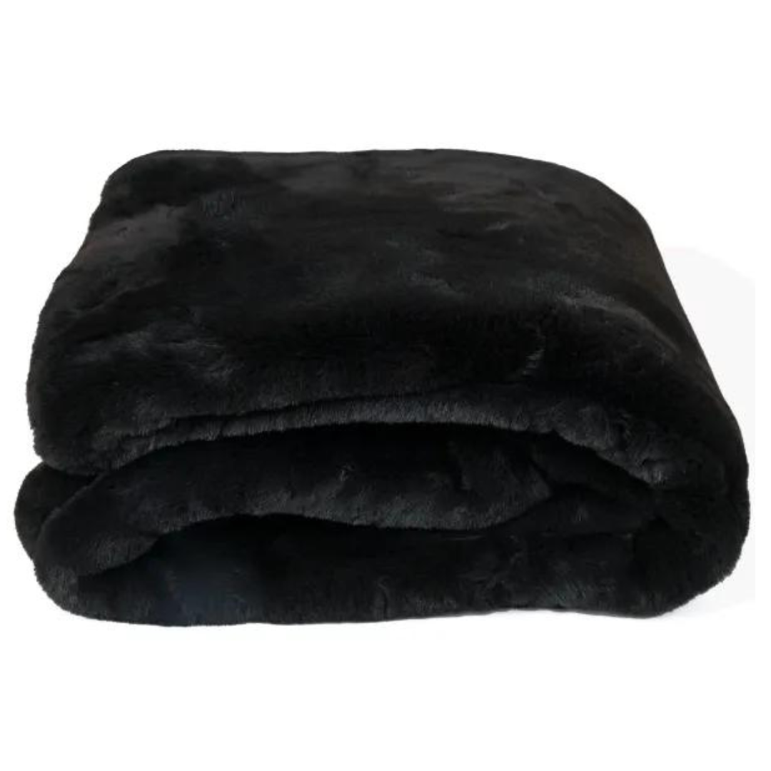 Chunky Black Rabbit Faux Fur Throw