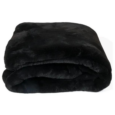 Malini Chunky Black Rabbit Faux Fur Throw