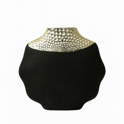 Black & Textured Light Gold Metal Vase-2 Sizes Available