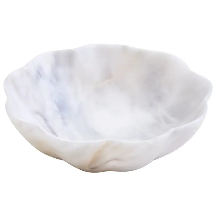 Zoro Small White Marble Scalloped Bowl