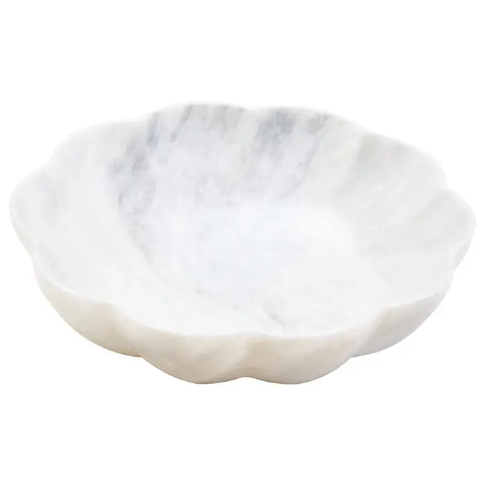 Zoro Large White Marble Scalloped Bowl