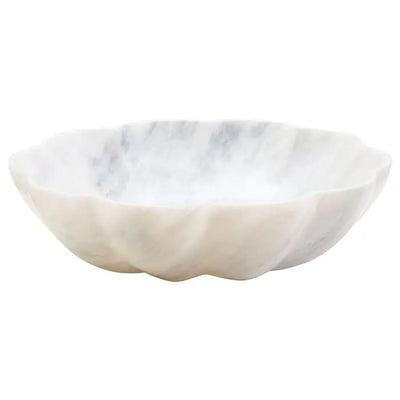 Zoro Large White Marble Scalloped Bowl