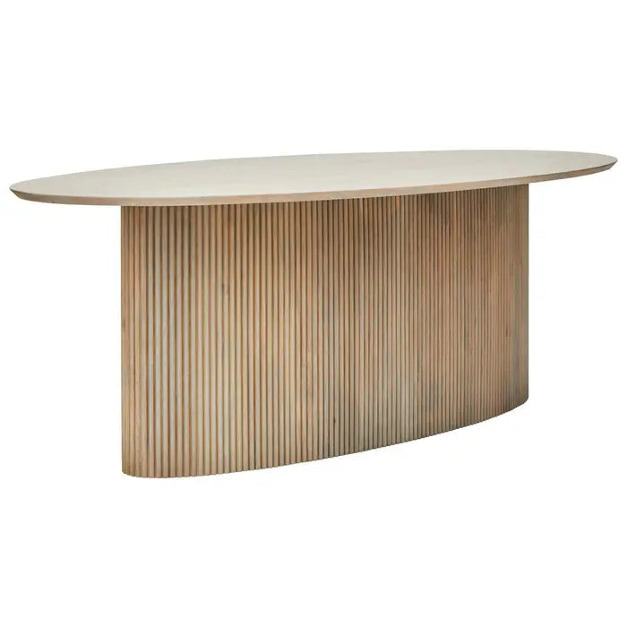 Tides & Co Design Studio Torello Mango Wood Grey Finish Ridge Detail Oval Dining Table