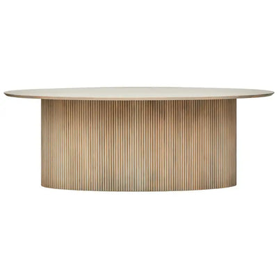 Tides & Co Design Studio Torello Mango Wood Grey Finish Ridge Detail Oval Dining Table