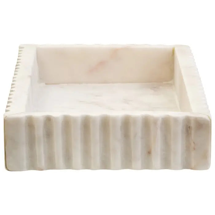 Tides Design Savio Rectangular White Fluted Marble Tray