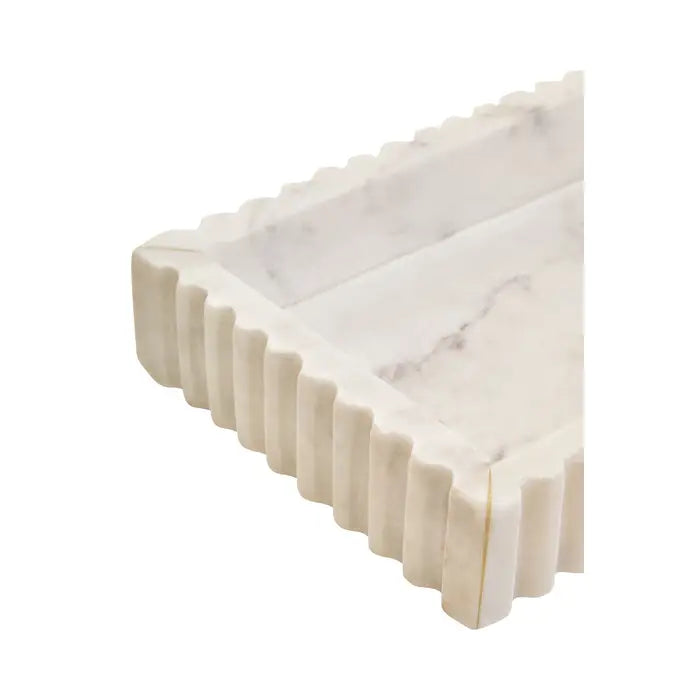 Tides Design Savio Rectangular White Fluted Marble Tray