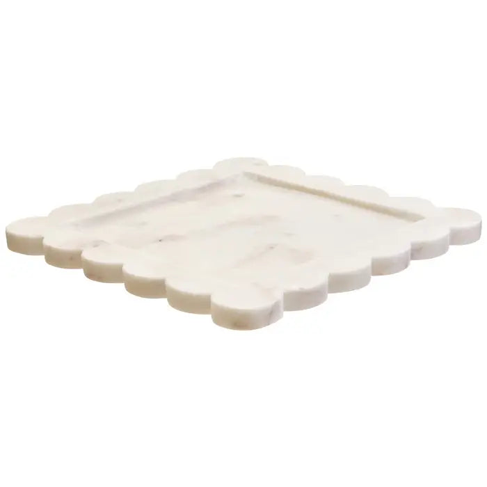 Tides Design Savio White Marble Square Large Tray with Scallop Edges