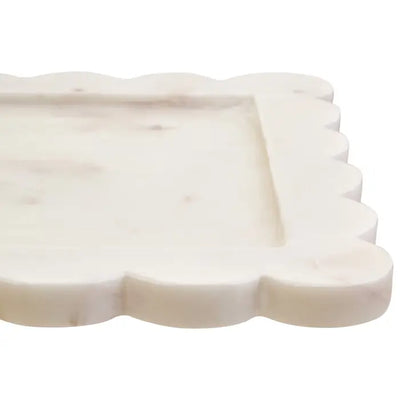 Tides Design Savio White Marble Square Large Tray with Scallop Edges