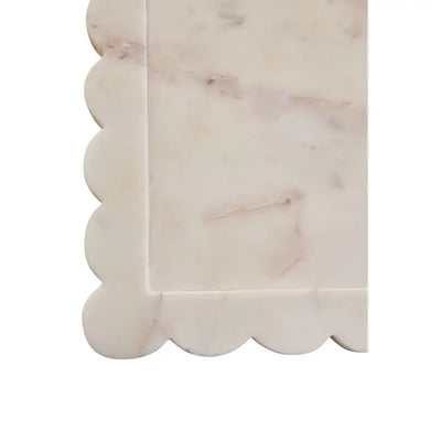 Tides Design Savio White Marble Square Large Tray with Scallop Edges