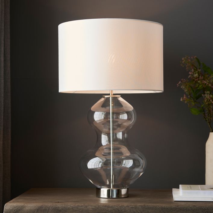 Kelda Shaped Table Lamp-Nickel/Clear