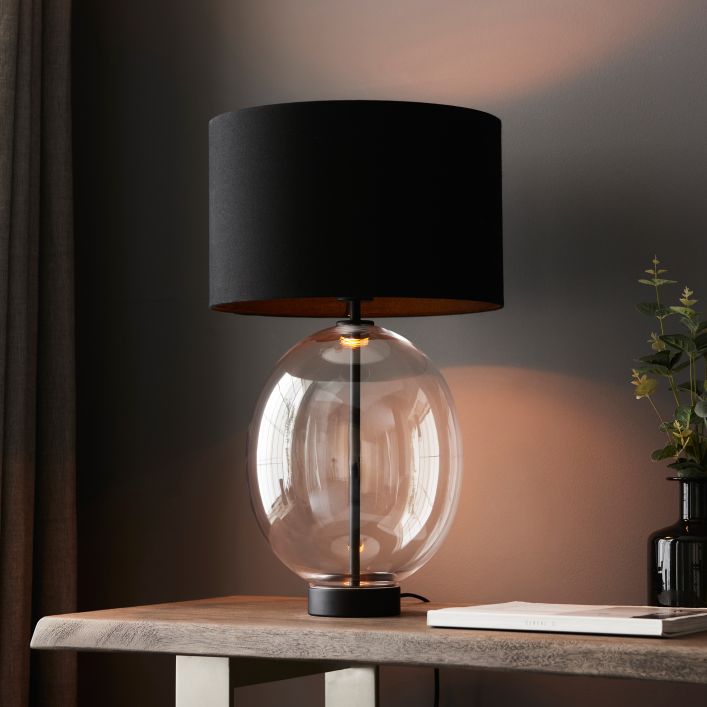 Kelda Oval Table Lamp-Black/Clear