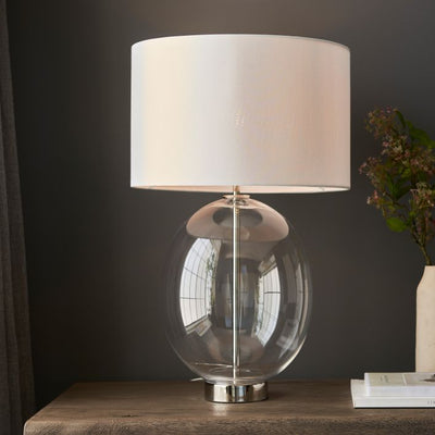 Kelda Oval Table Lamp-Nickel/Clear