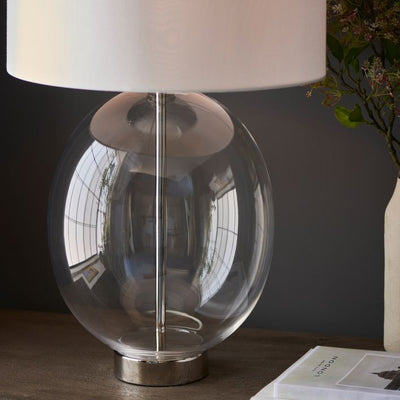 Kelda Oval Table Lamp-Nickel/Clear