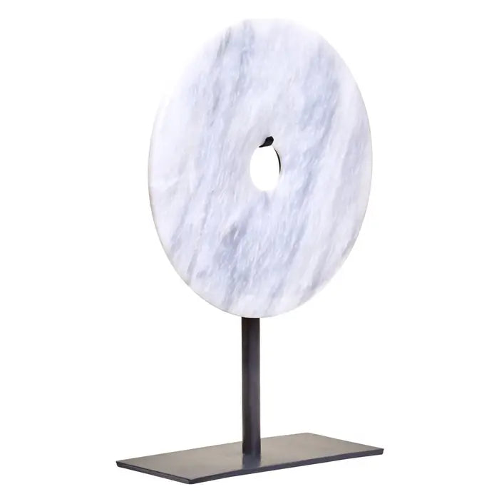 Zoro Small Round White Marble Disc Sculpture