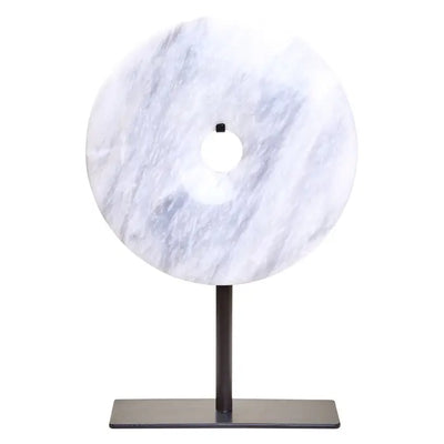 Zoro Small Round White Marble Disc Sculpture