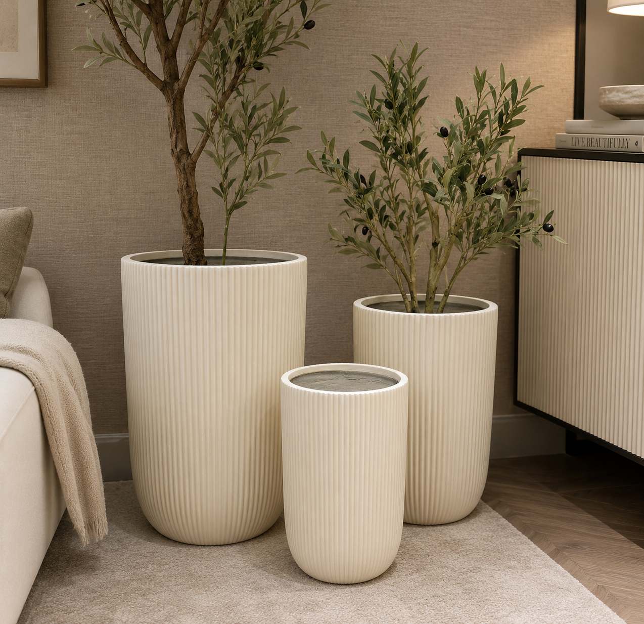 Pre Order Set of 3 Ribbed Planters – Tides Home