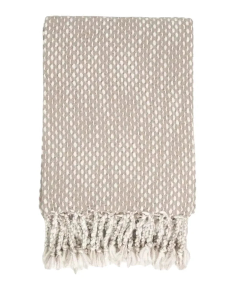 Neutral Ivory And Taupe Raindrop Effect Blanket Throw