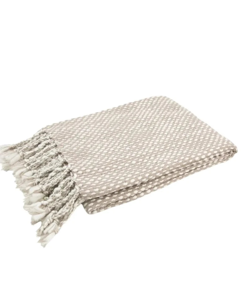 Neutral Ivory And Taupe Raindrop Effect Blanket Throw