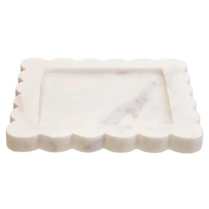 White Marble Square Small Tray with Scallop Edges